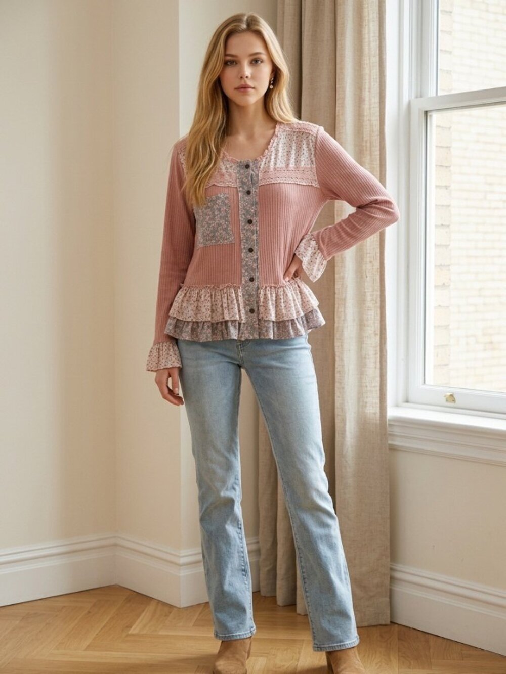 POL Peachy Pink Button-Down Top - Medium (Used Once-Exellent Condition)